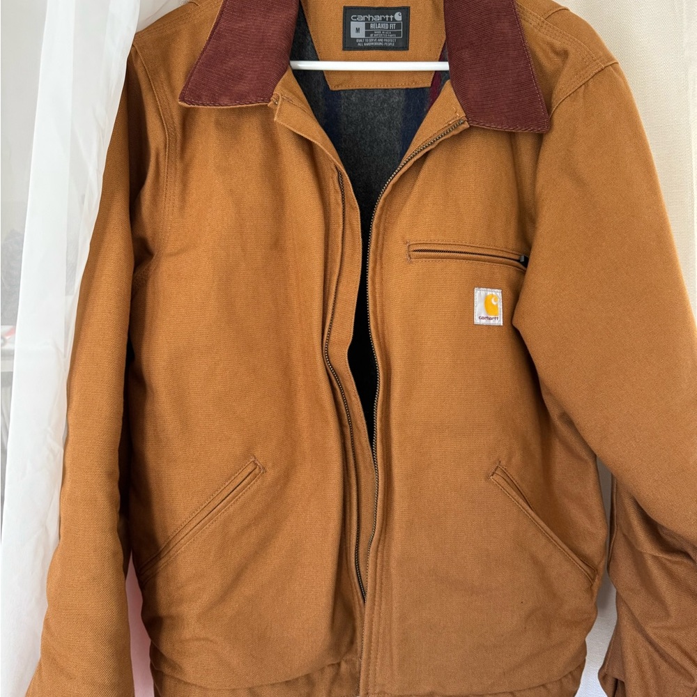 Carhartt Men’s Brown Jacket with Dark Brown Corduroy Collar